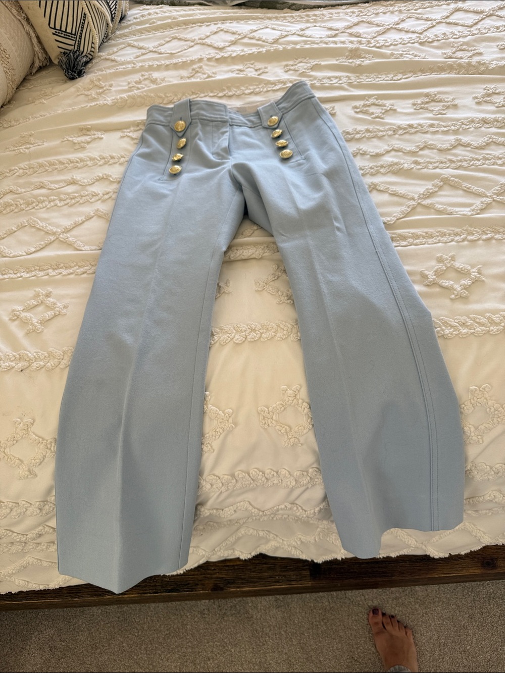 Derek Lam Light Blue Straight-Leg Pants with Gold Buttons
